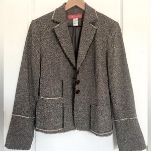 Anne Klein Tweed Wool Silk Blazer | gray/brown | 8